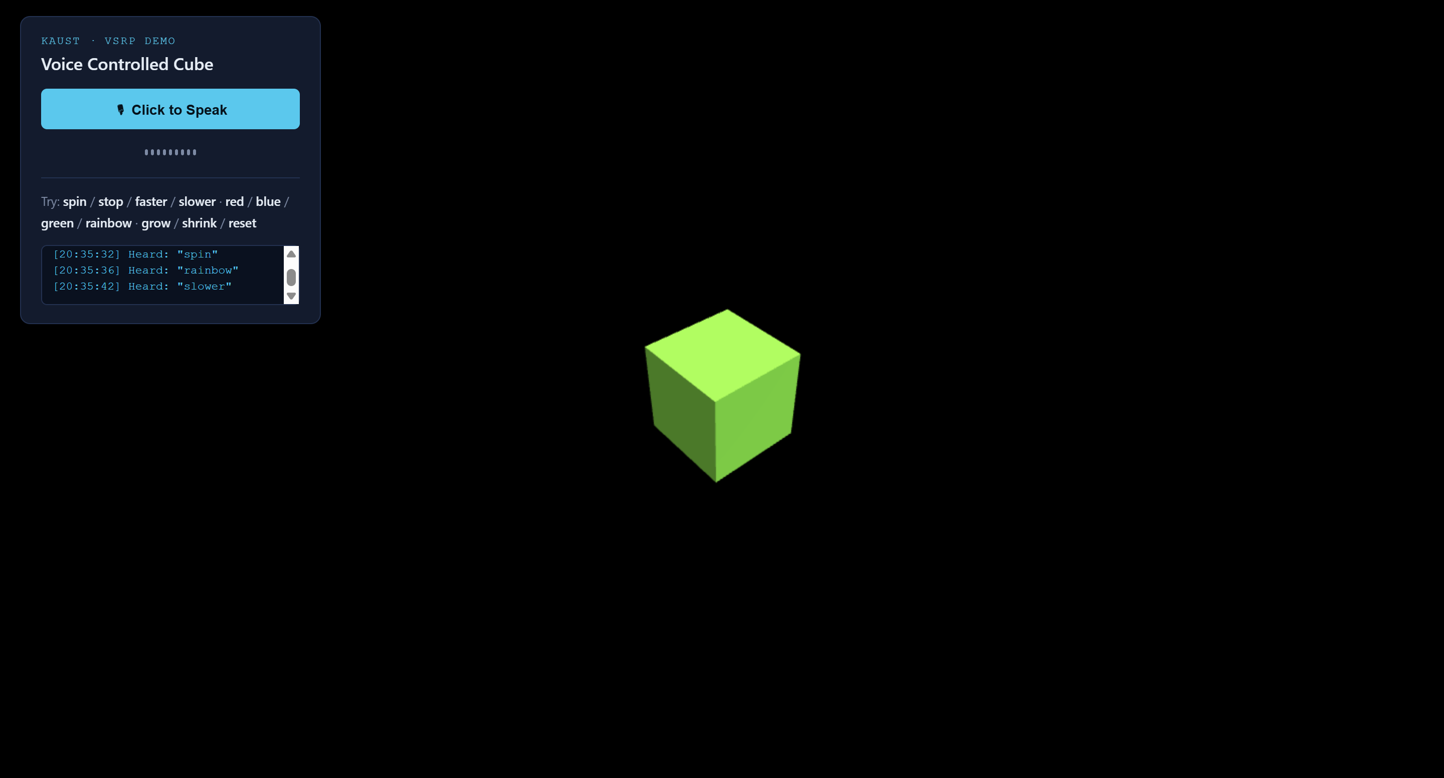 Voice-controlled 3D cube